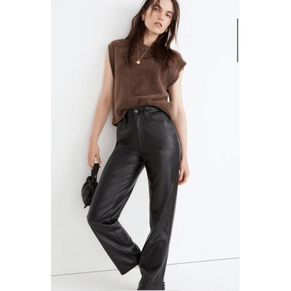 NWOT Madewell Black Perfect Vintage Straight Faux Leather Pants sz 28